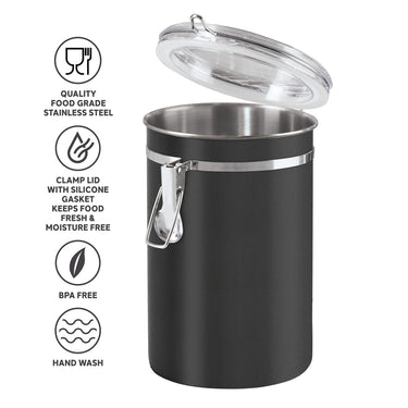 Oggi Stainless Steel Kitchen Canister 62 fl oz, Black - Airtight Clamp Lid, Clear See-Thru Top - Ideal for Kitchen Storage, Food Storage, Pantry Storage. Large Size 5